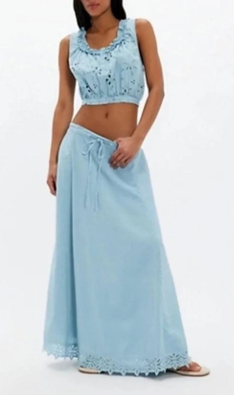 047 NWT Free People Madelyn Cotton Maxi Skirt Set | Dew Shine | Large
